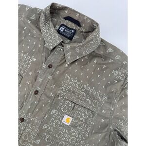Carhartt Hawaiian Shirt 2XL Rugged Flex Relaxed Fit Button Down Olive Green‎